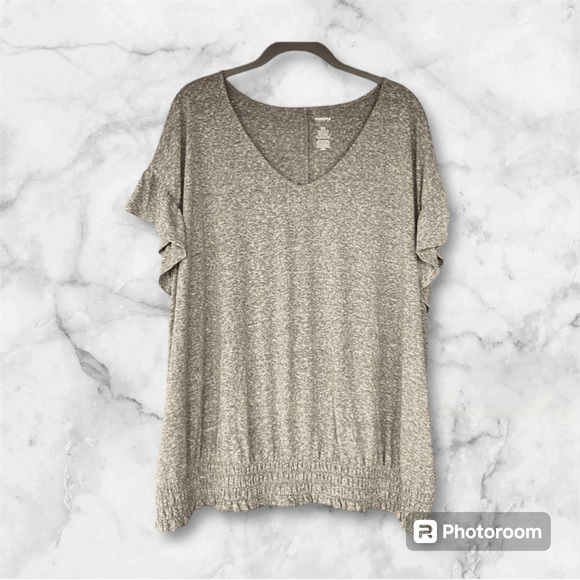 Sonoma Flutter Ruffle Sleeve V-Neck Tee. Plus size 2X. Heather Brown. - Picture 8 of 8